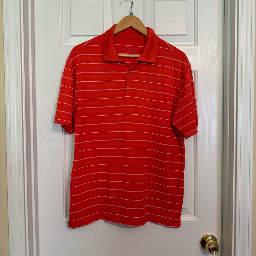 Nike Dri-Fit Golf Polo Shirt Short Sleeve Orange White Stripes Size Medium